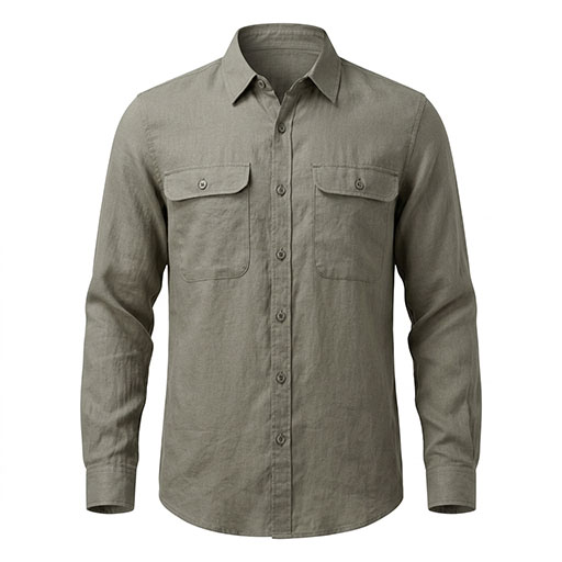 شومیز کتان رنگ سبز کمرنگ دو جیب برند H&M