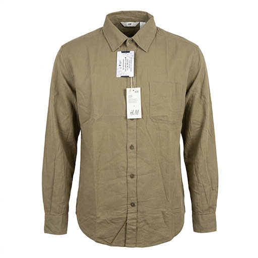 شومیز کتان رنگ خاکی تک جیب برند H&M