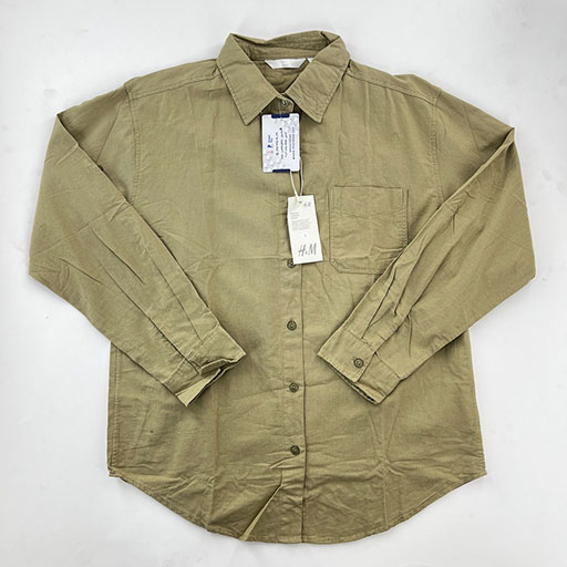 شومیز کتان رنگ خاکی تک جیب برند H&M